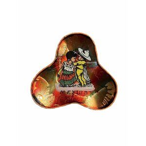 Mexican Handmade Foil Art Wavy Glass Collectible Plate Textured Back Orange